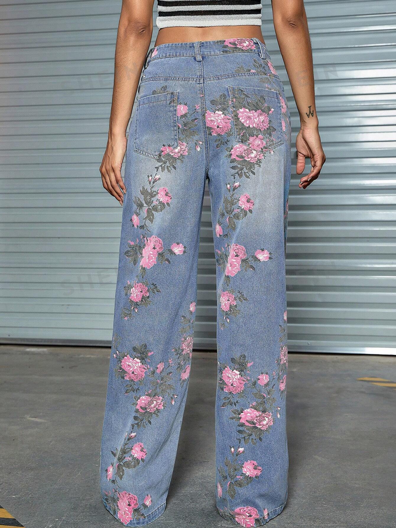 بنطلون نسائي نباتي عصري من الخصر العالي بجيوب مائلة وأرجل مستقيمة