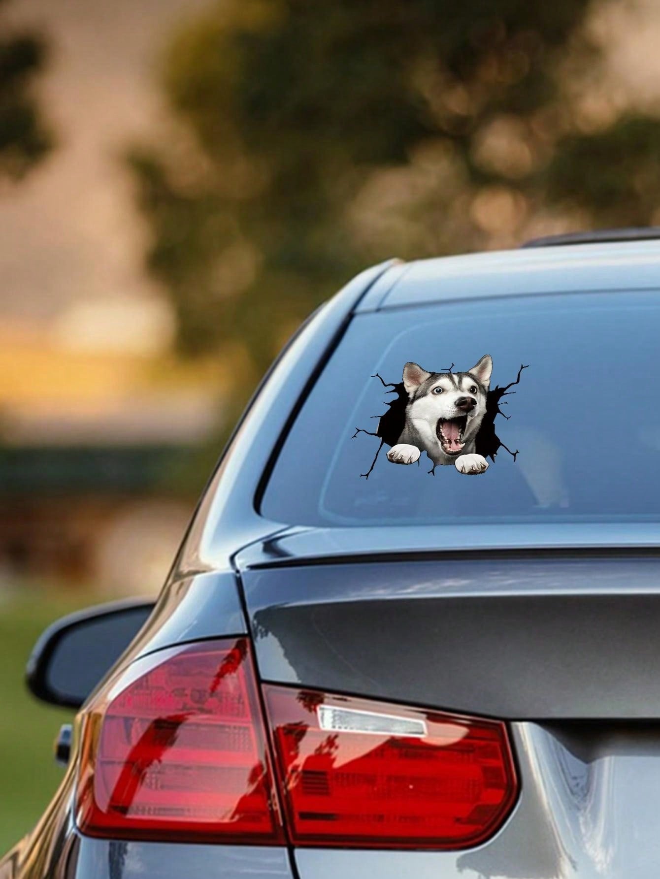 ملصق سيارة مضحك بنمط الهاسكي قطعة واحدة