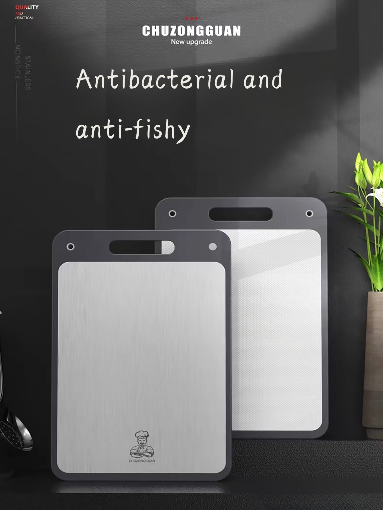 لوح قطع مزدوج من الفولاذ المقاوم للصدأ قابل للثني للمنزل، لوح تقطيع مطبخي سميك مضاد للبكتيريا و العفن مع صينية بلاستيكية