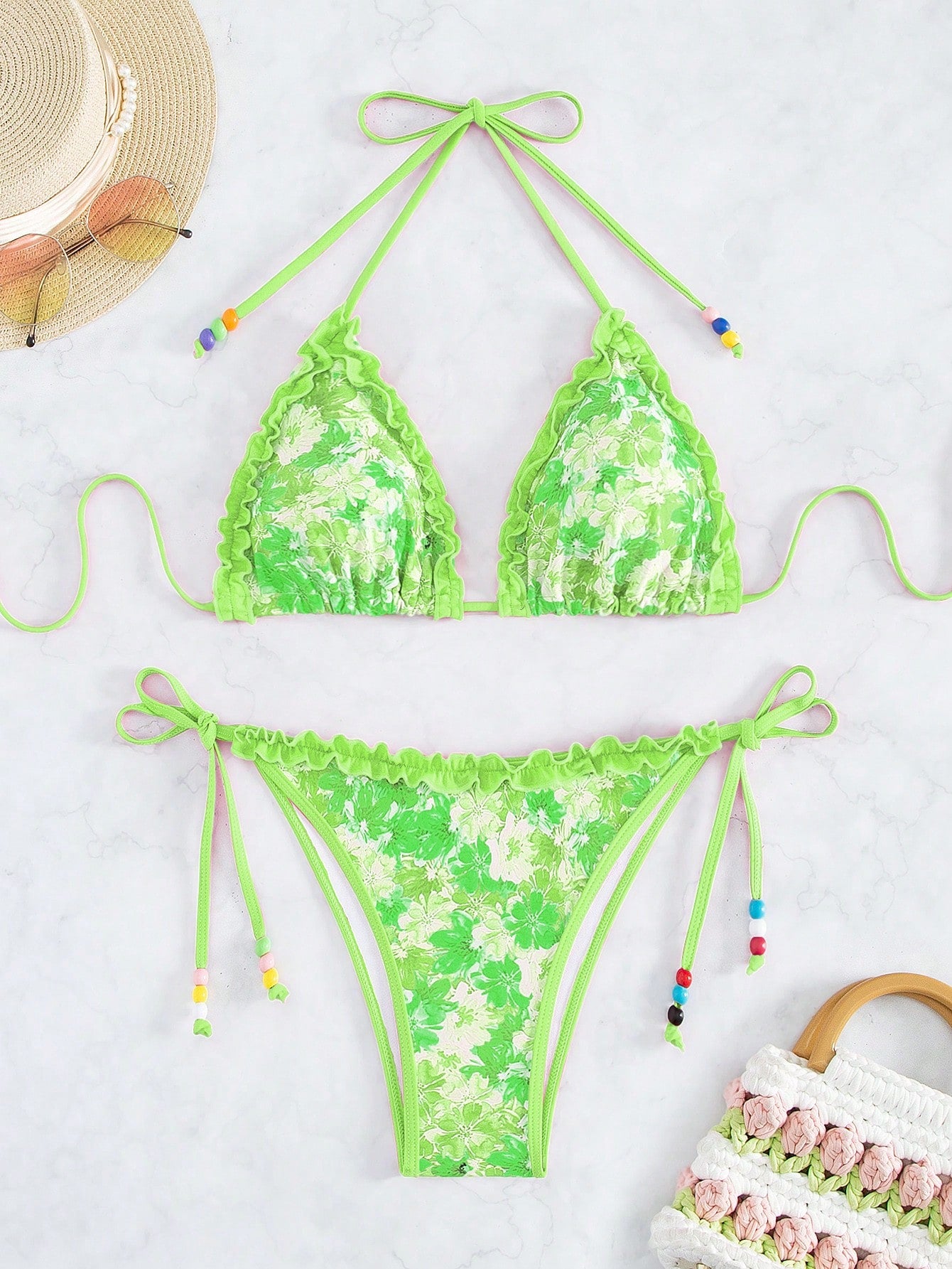 مجموعة بيكيني مطبوعة عصرية للنساء، تصميم عشوائي