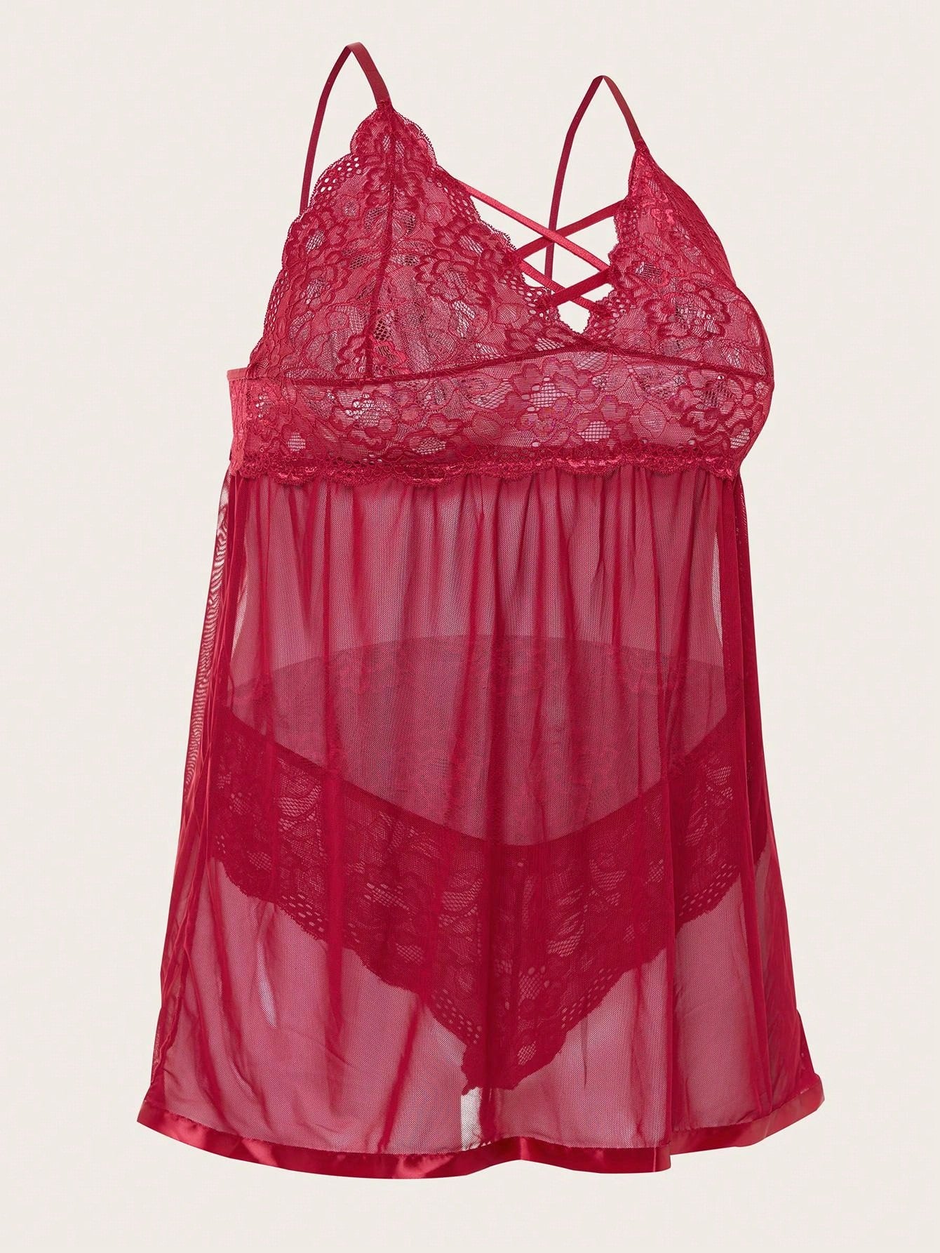 أطقم ملابس داخلية نسائية بمقاسات كبيرة، قميص بيبي دول مثير مفتوح الظهر من الدانتيل