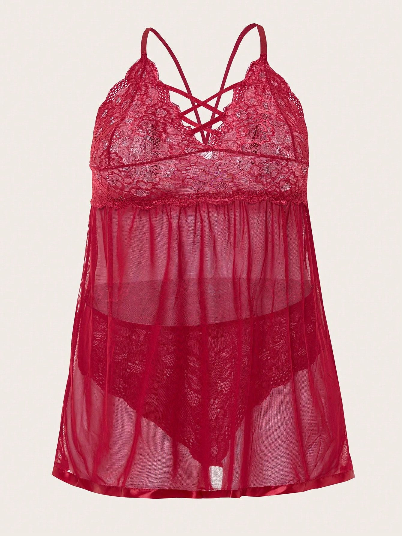 أطقم ملابس داخلية نسائية بمقاسات كبيرة، قميص بيبي دول مثير مفتوح الظهر من الدانتيل