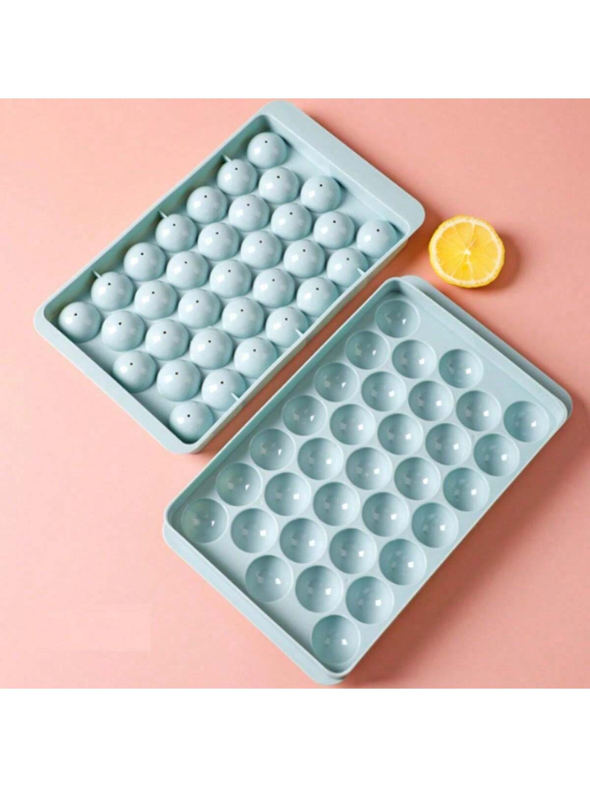 صينية ثلج بلاستيكية بغطاء 33 قالبًا، قالب ثلج بشكل دائري