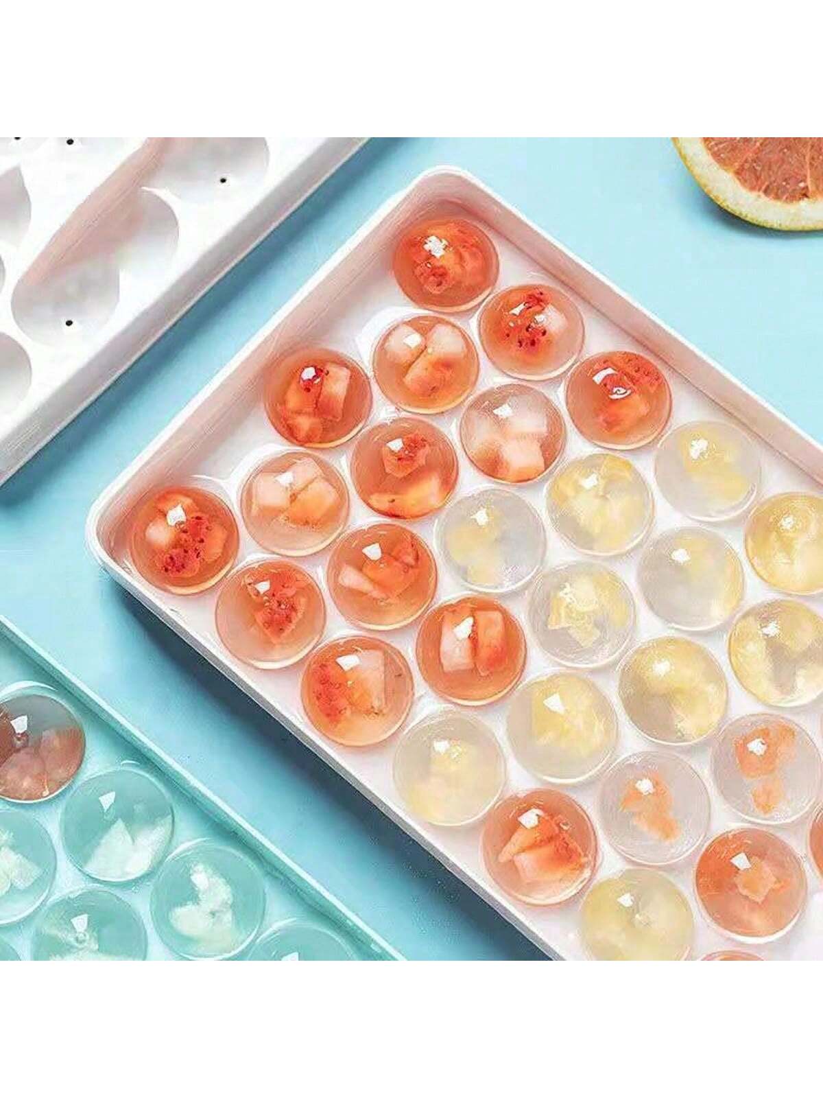 صينية ثلج بلاستيكية بغطاء 33 قالبًا، قالب ثلج بشكل دائري