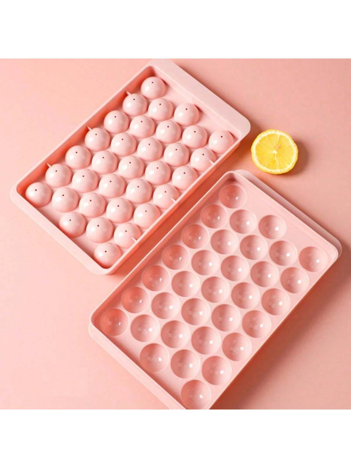 صينية ثلج بلاستيكية بغطاء 33 قالبًا، قالب ثلج بشكل دائري