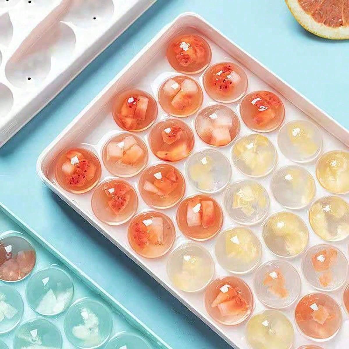 صينية ثلج بلاستيكية بغطاء 33 قالبًا، قالب ثلج بشكل دائري