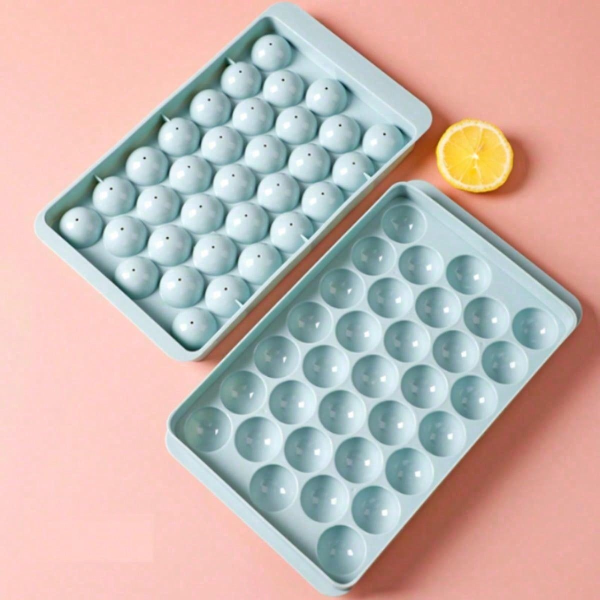 صينية ثلج بلاستيكية بغطاء 33 قالبًا، قالب ثلج بشكل دائري