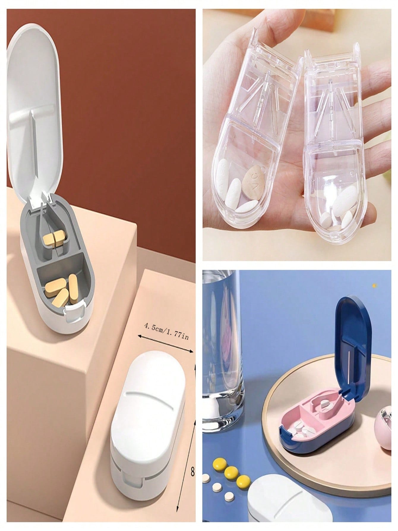 صندوق تخزين الأدوية المحمول بقطاعة و فاصل متكامل لتقطيع الأقراص إلى نصفين وتقسيمها