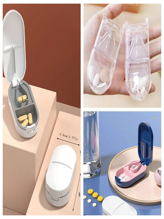 صندوق تخزين الأدوية المحمول بقطاعة و فاصل متكامل لتقطيع الأقراص إلى نصفين وتقسيمها