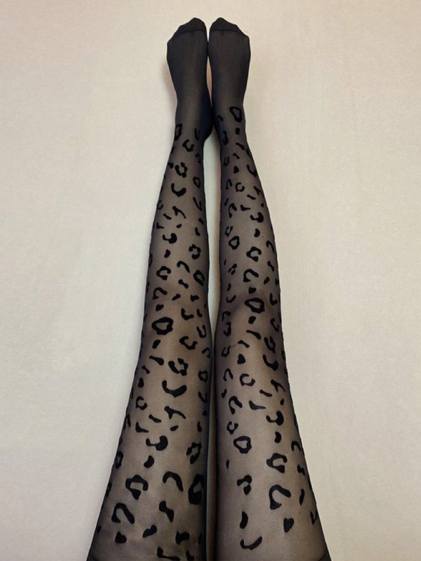 جوارب مثيرة سوداء بطبعة فهد سوداء للسيدات