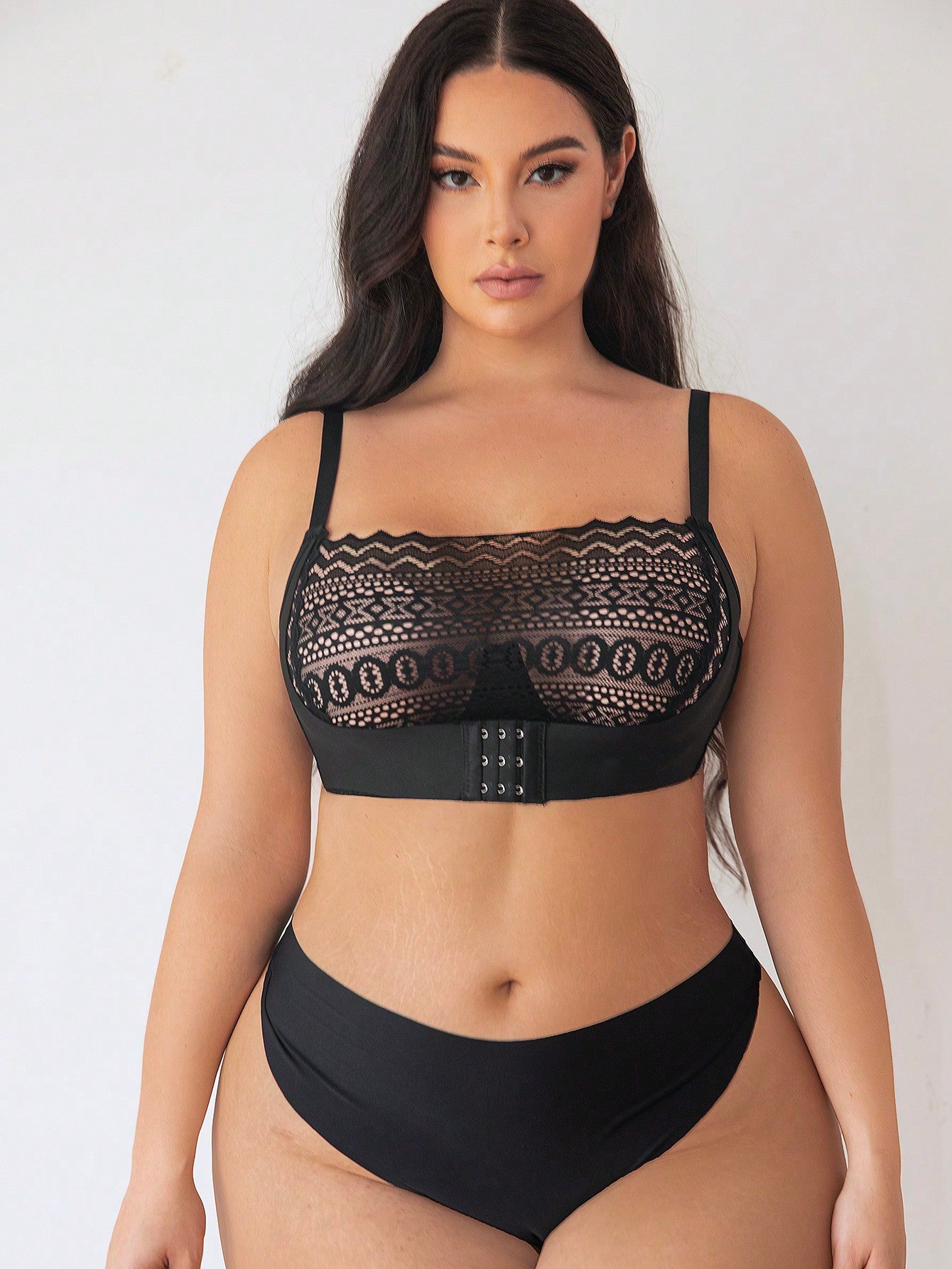 صدرية الدانتيل للنساء بمقاس زائد وأسلاك داخلية، قطعة واحدة