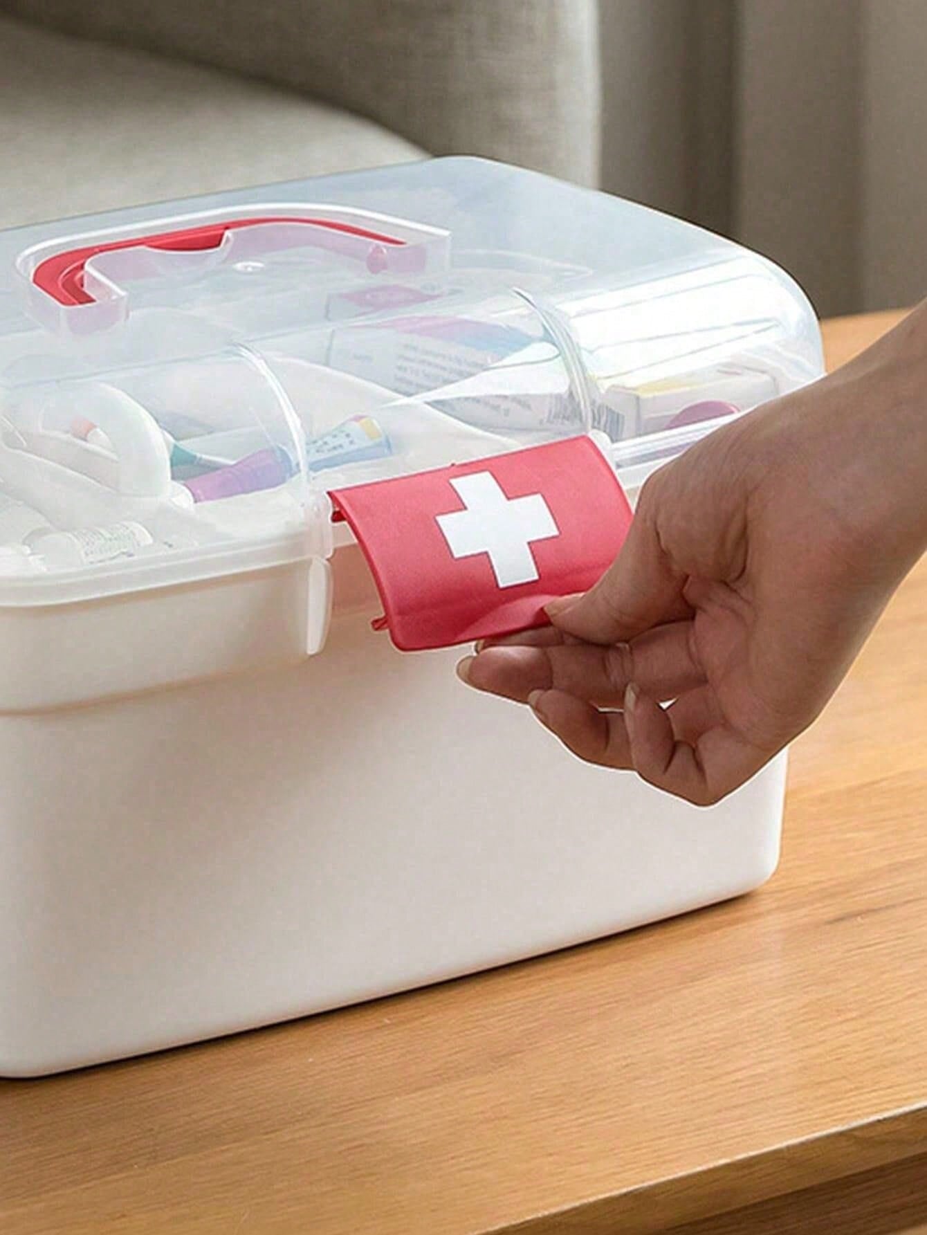 صندوق تخزين طبي 1 قطعة، حاوية محمولة بسعة كبيرة للأدوية والمستلزمات المنزلية والسكنية، علبة إسعافات أولية صغيرة للاستخدام المنزلي