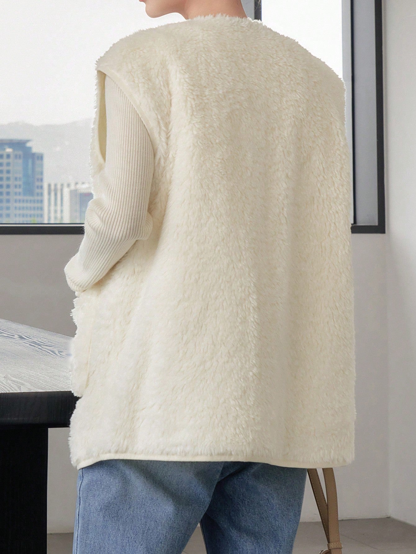 معطف صدري جيب مزدوج أزرار أمامية تيدي