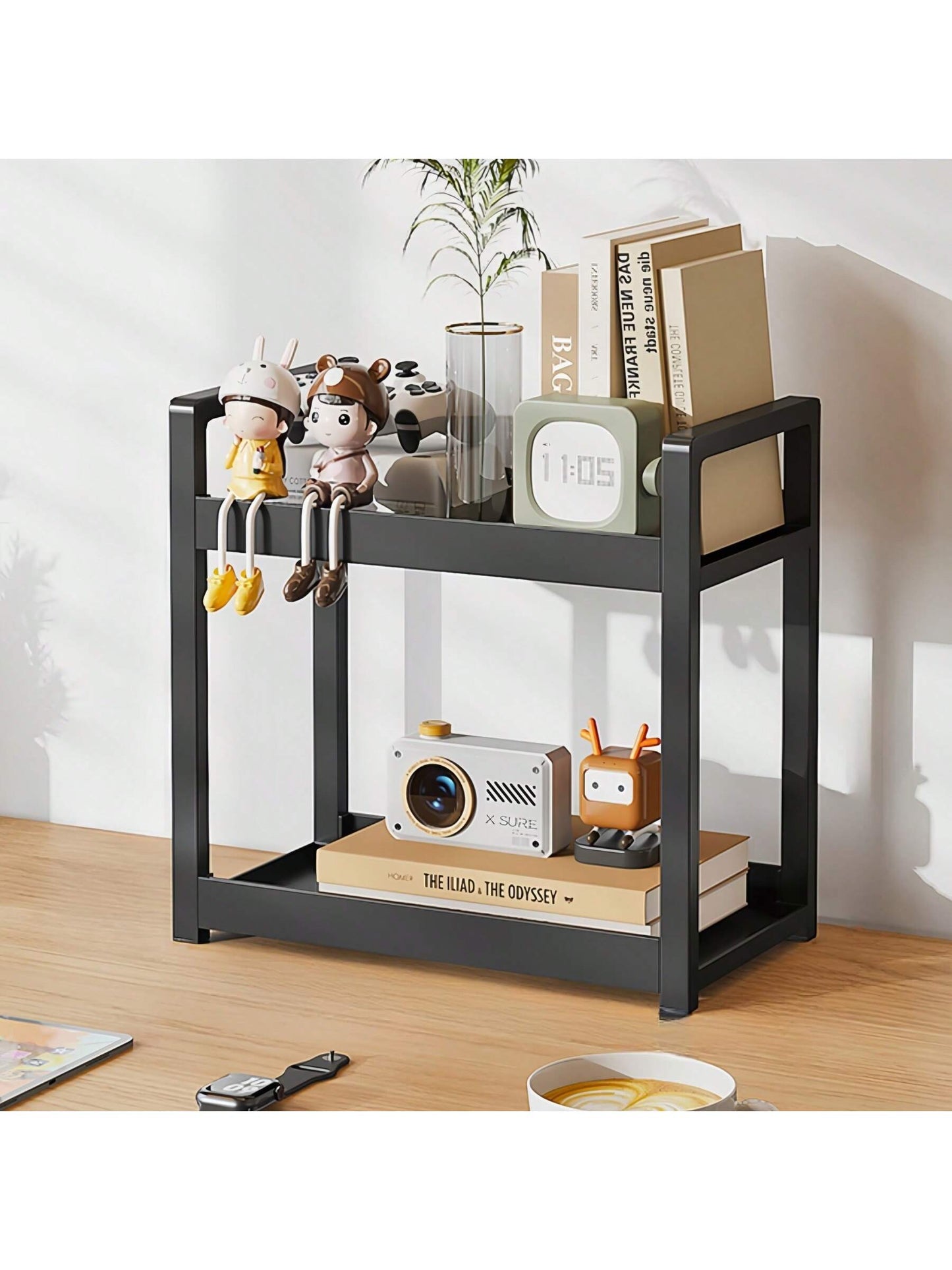 رف تخزين مزدوج الطبقة للحمام - قابل للوضع على الرف الفضائي و تنظيم أدوات التجميل والمكياج - حامل لتنظيم التوابل في المطبخ