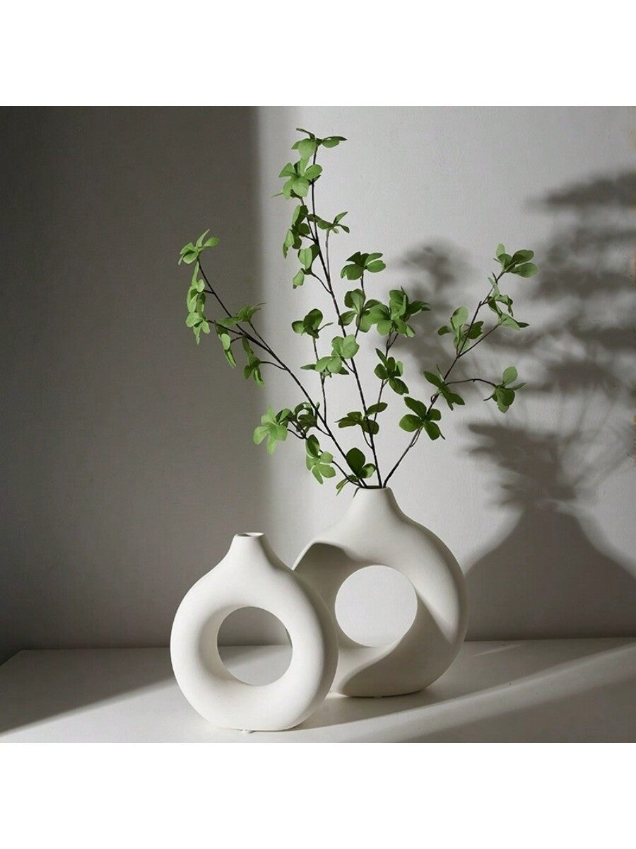 زهرية دائرية بلاستيكية بيضاء للزينة بتصميم محاكي للزهور الجافة، زهرية فنية لتنسيق الزهور، زينة بسيطة لغرفة المعيشة أو قاعة العرض