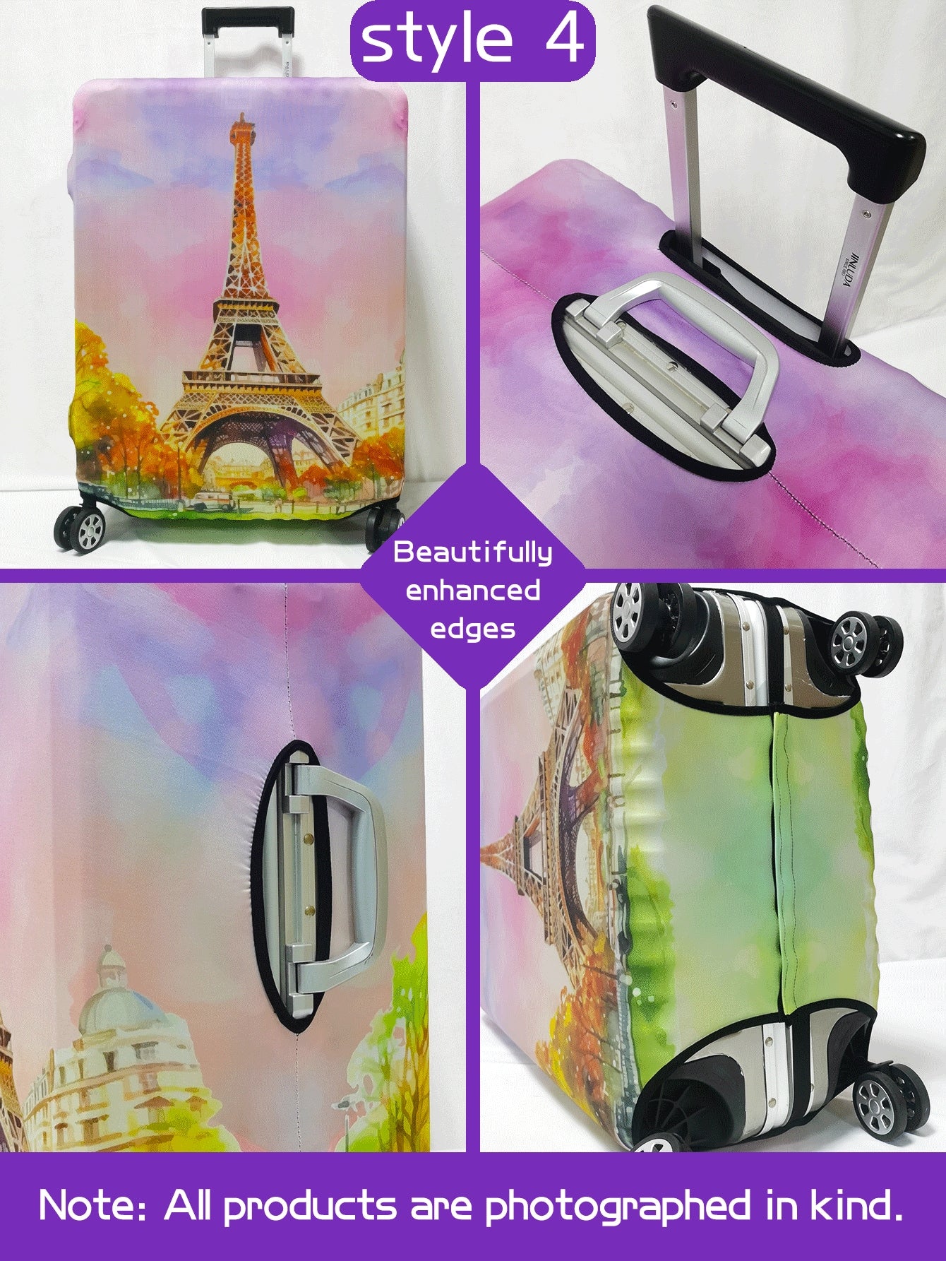 سلسلة برج ايفل، نمط طباعة رقمي شخصي، عملية الإنتاج ترقية بشكل عام، عملية التهيئة الشاملة بحواف مطاطية، قماش مطاطي سميك، قابل للغسل، غطاء حماية للحقيبة، غطاء للحقيبة، غطاء غبار للحقيبة، غطاء غبار للحقيبة، مناسب جداً لرحلات العمل، السفر، فحص الأمتعة، مناسب
