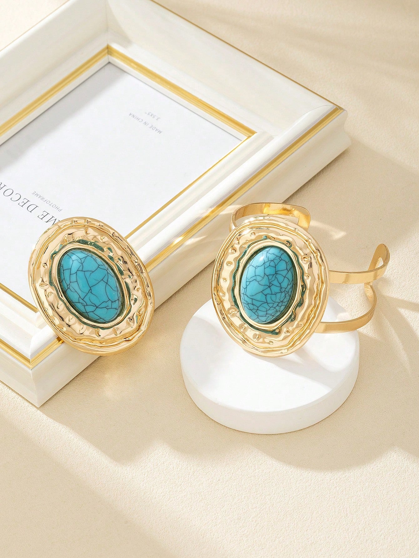 مجموعة واحدة من خواتم سوار اللؤلؤ الكبيرة العصرية المطلية بالمعدن للنساء، مجموعة مجوهرات