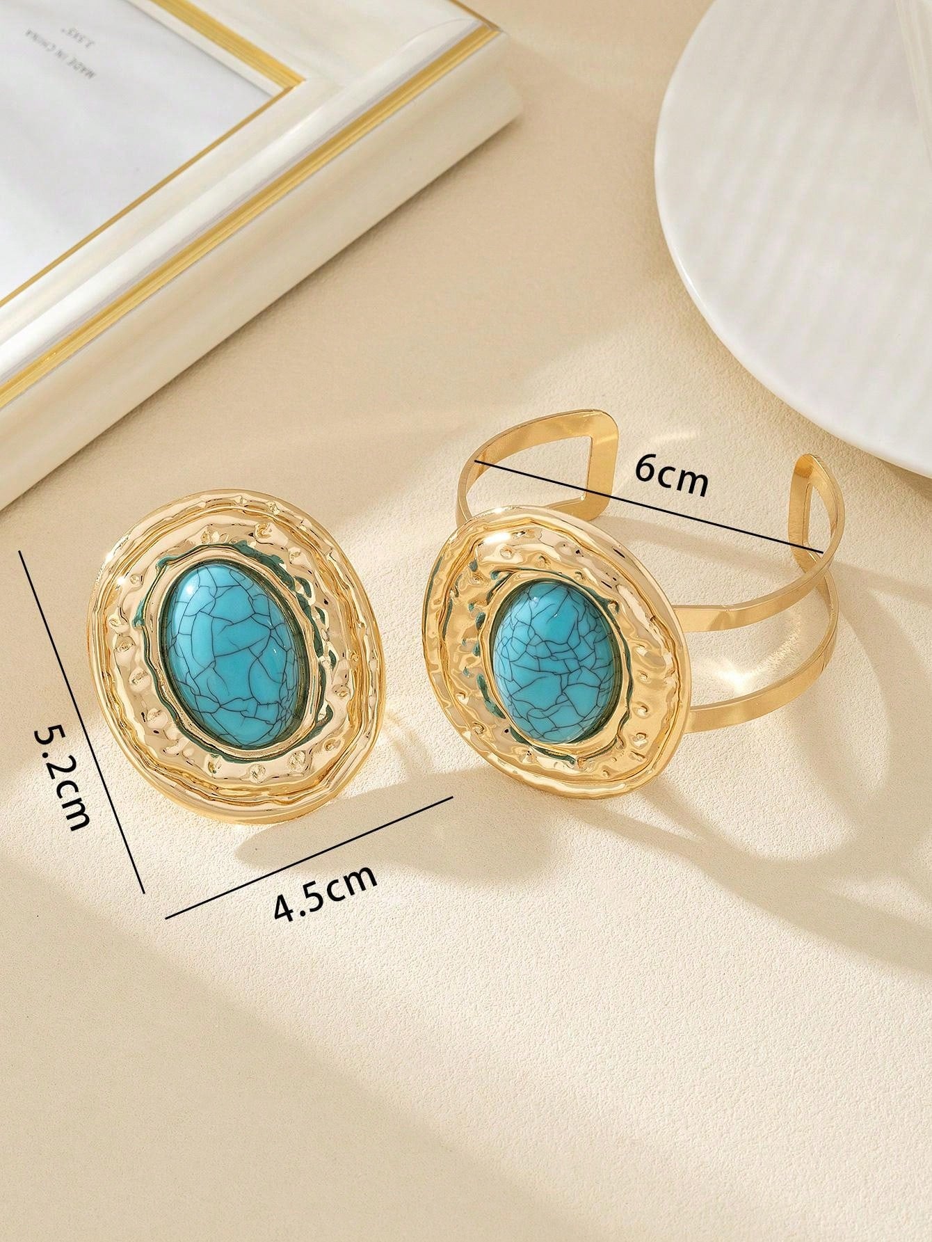 مجموعة واحدة من خواتم سوار اللؤلؤ الكبيرة العصرية المطلية بالمعدن للنساء، مجموعة مجوهرات