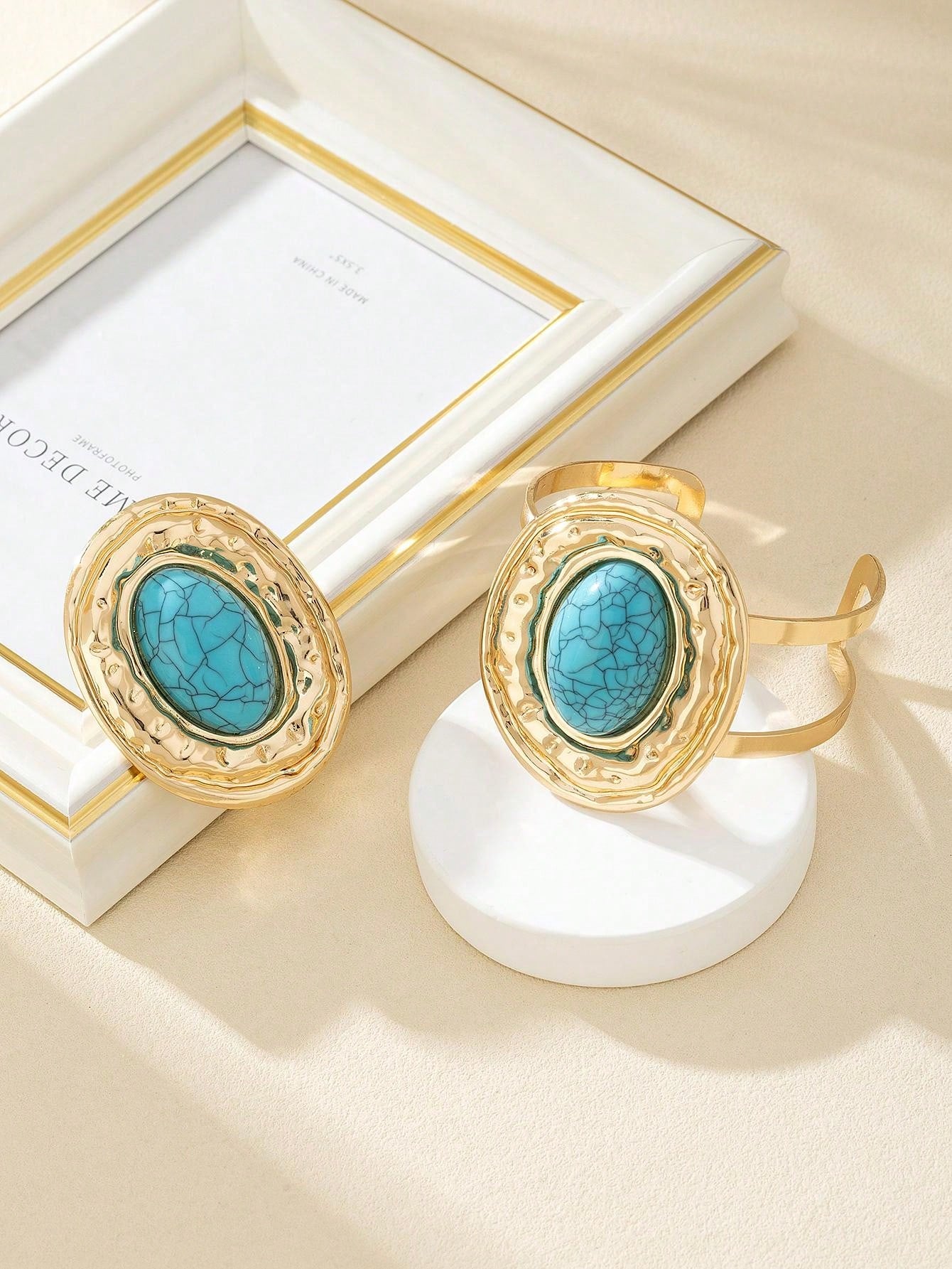 مجموعة واحدة من خواتم سوار اللؤلؤ الكبيرة العصرية المطلية بالمعدن للنساء، مجموعة مجوهرات