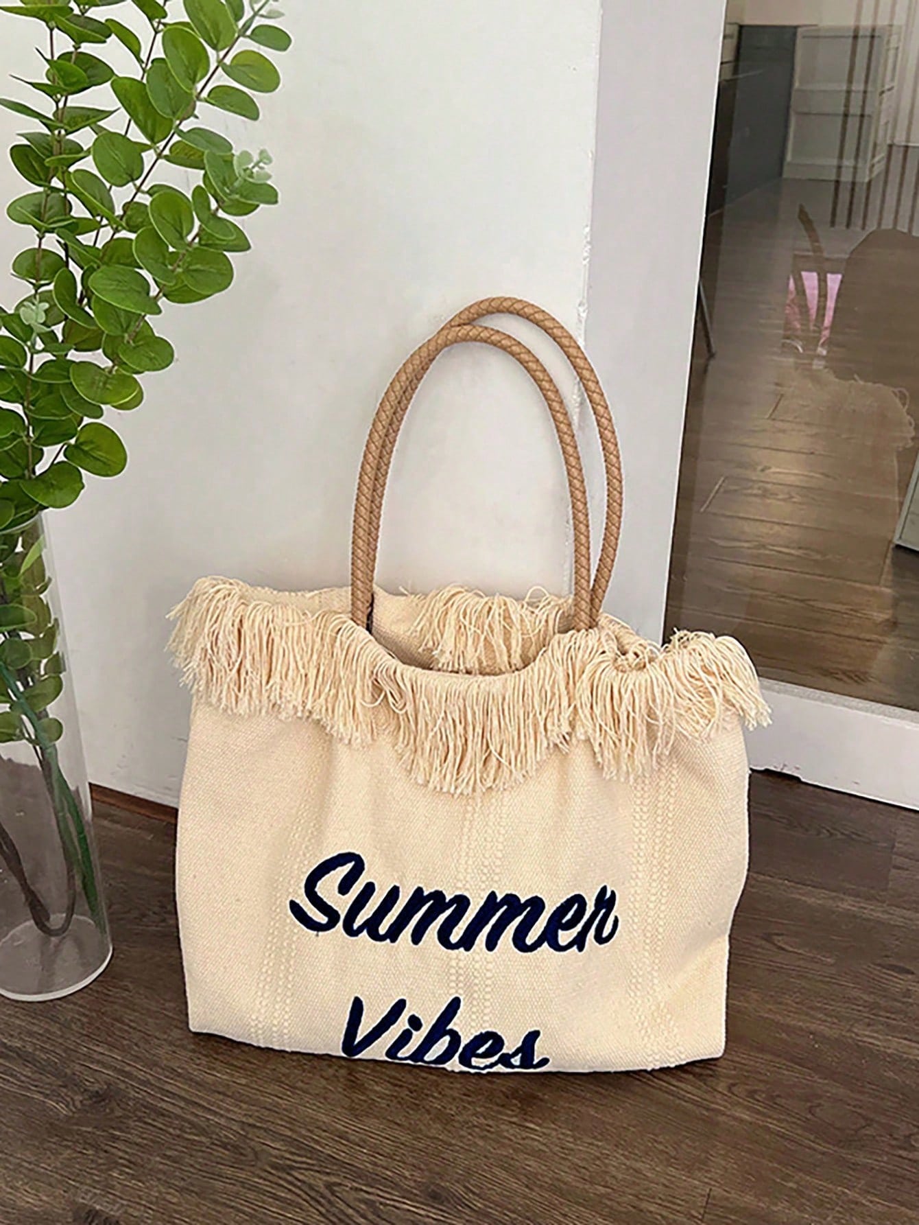 حقيبة قماش عصرية ذات سعة كبيرة مع طباعة حروف، تصميم بسيط للتنقل والتسوق وحقيبة الكتف والحمل