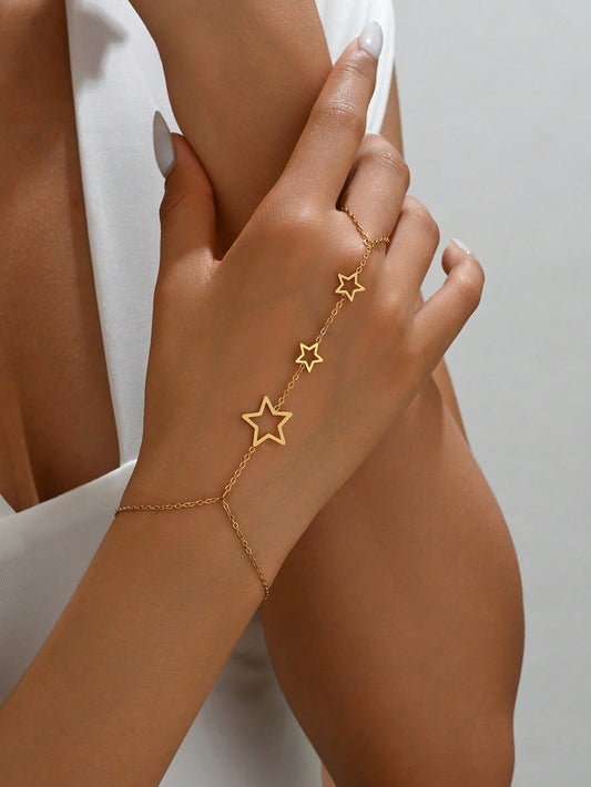 قلادة يد للنساء بتصميم نجوم صغيرة أصلية من الستانلس ستيل قطعة واحدة