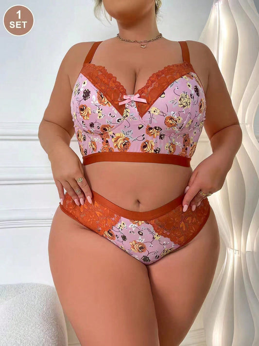 مجموعة صدرية نسائية مريحة لحجم كبير مثيرة بتصميم وردي زهري لاسلكي