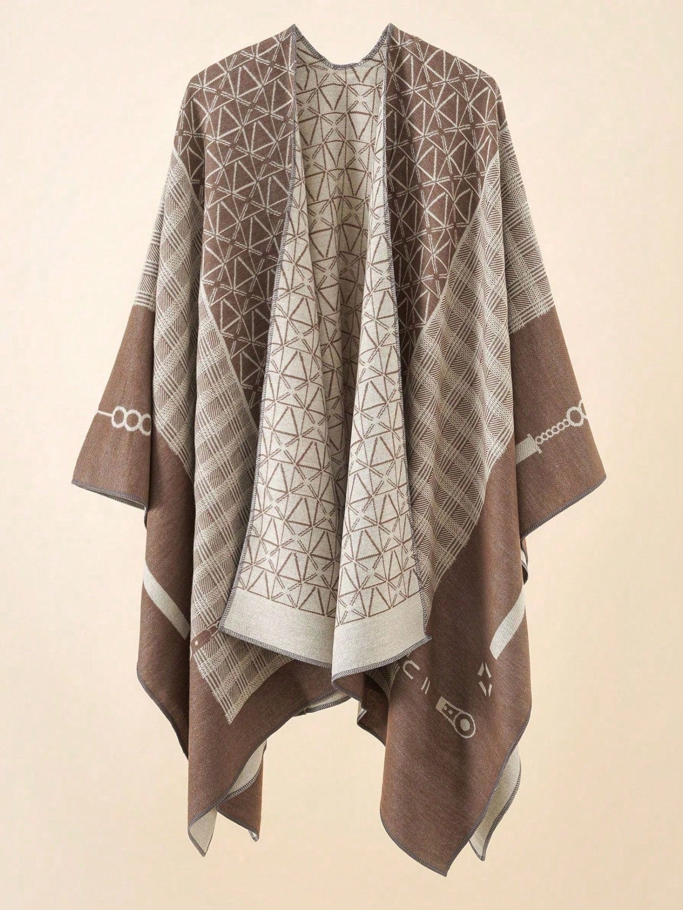 معطف شال دافئ مربعات هندسية قطعة واحدة