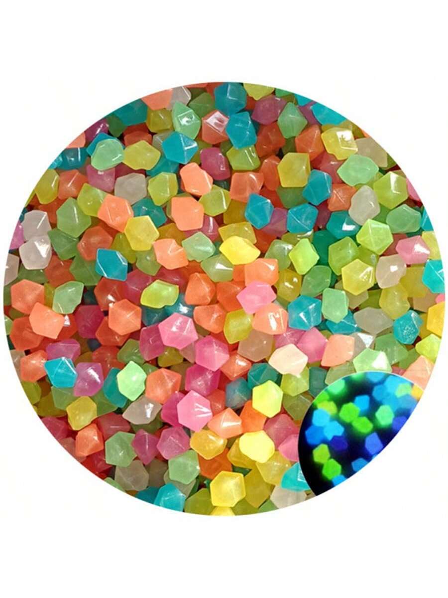 حصى يتوهجون في الظلام، صخور لامعة، حصى ملونة مضيئة، للديكور الداخلي والأسماك، الديكور الخارجي، الحديقة والمنزل وممر خارجي، الأسماك الاصطناعية وطريق وسرير الزهور والنباتات المزروعة وتصميم DIY للطريق (متعدد الألوان)