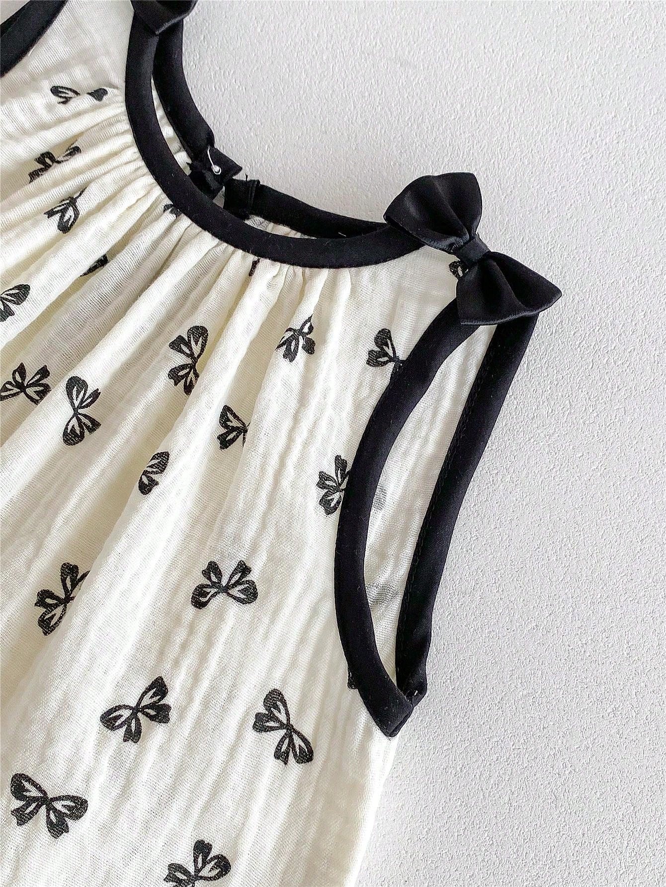 قطعة واحدة بدلة رضع بنات كاجوال بدون أكمام مع طباعة الفراشة وشريطة الرأس، صيف