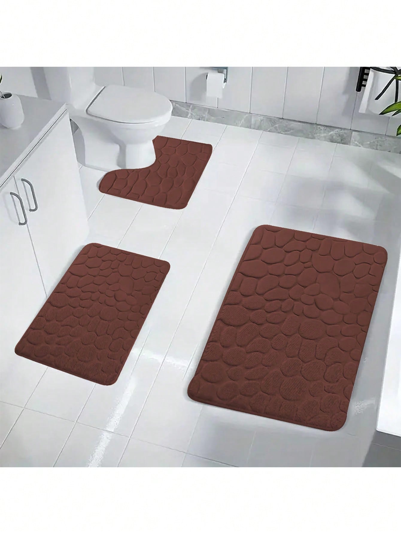 سجادة حمام بزخرفة حصاة الرصف ووسادة إسفنجية ميموري فوم وسجادة حمام قابلة للغسل وماصة للماء