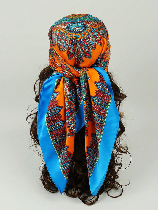 قطعة واحدة من وشاح المرأة المربع المطبوع للحماية من الشمس باندانا