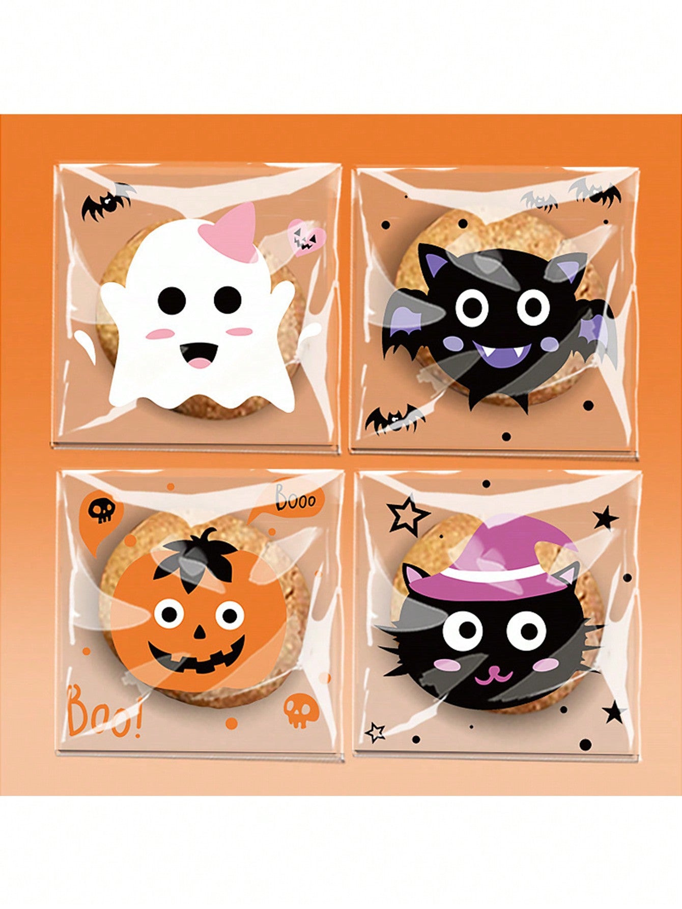 أكياس التعبئة ذاتية اللصق للبسكويت المزدوج والهالوين. أكياس تغليف المواد الغذائية