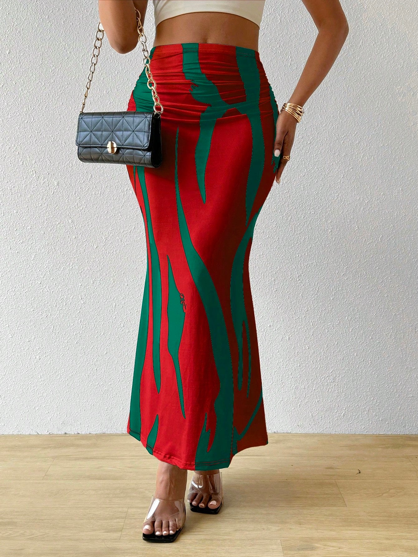 تنورة طباعة كاملة جذابة أناقة موضة رشاقة خصر عالي منسدلة للنساء