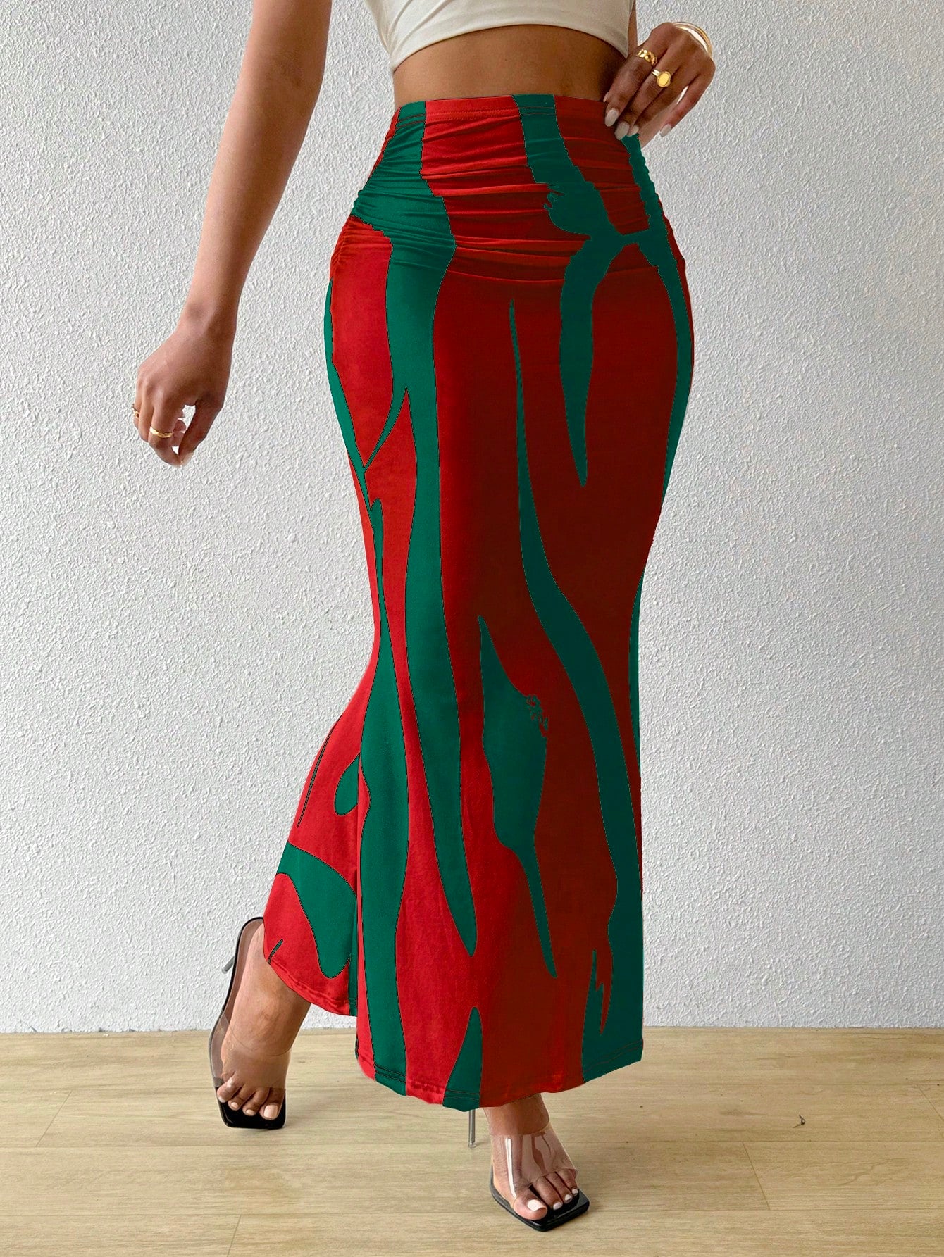 تنورة طباعة كاملة جذابة أناقة موضة رشاقة خصر عالي منسدلة للنساء