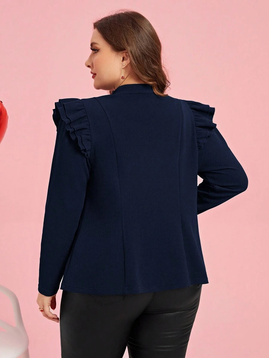 جاكيت أحادي اللون أنيق مقاس كبير