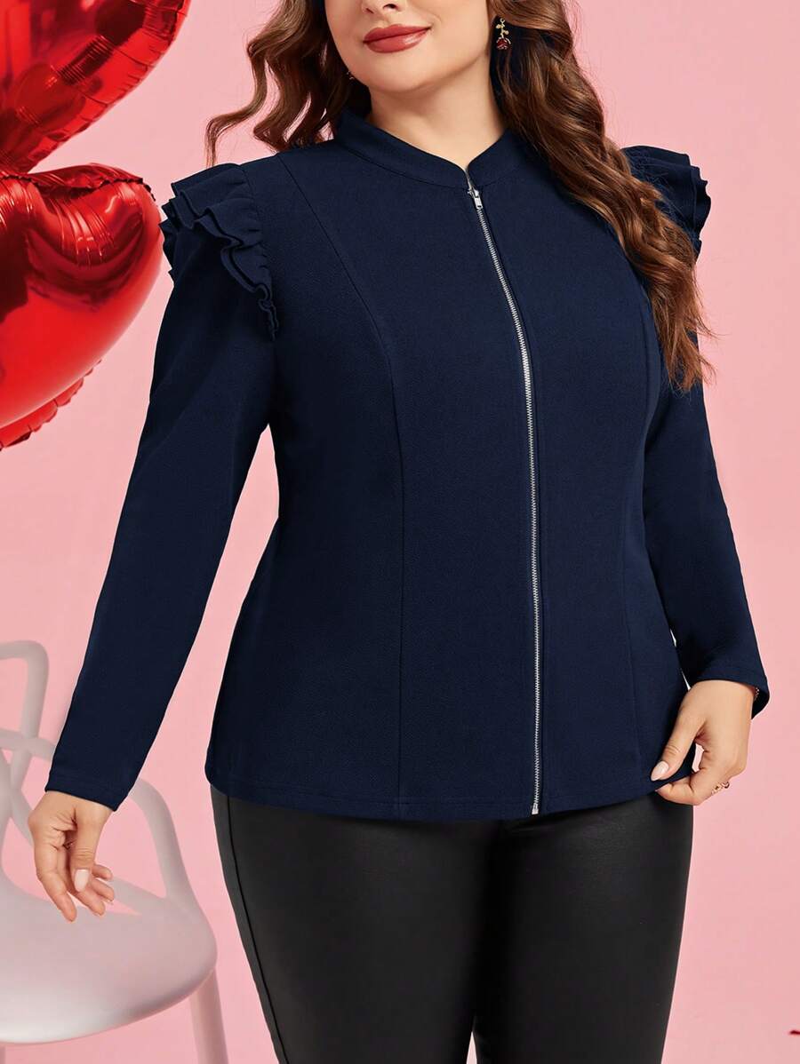 جاكيت أحادي اللون أنيق مقاس كبير