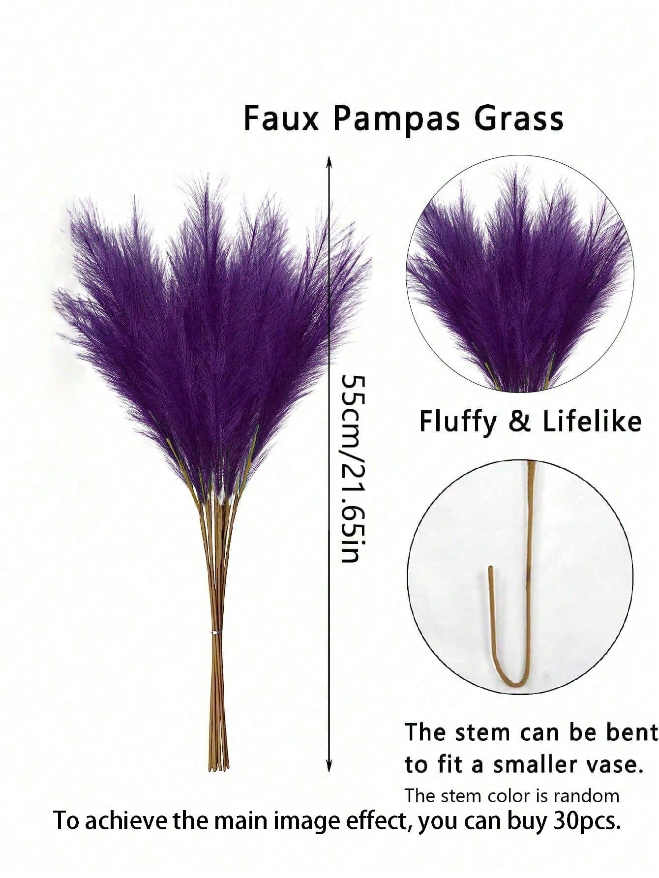 أعشاب الخيزران الصناعي باللون البنفسجي الداكن، ديكور بوهيمي