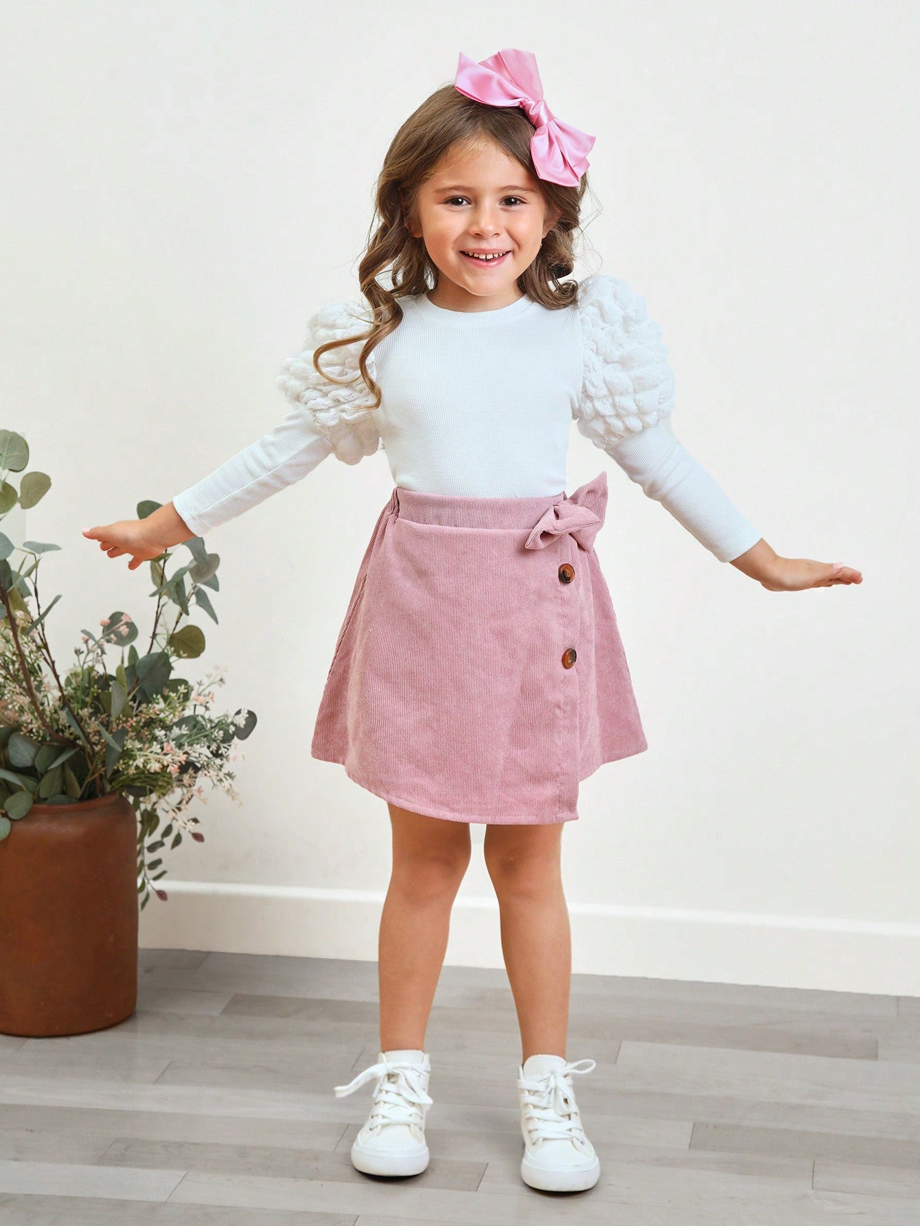 بنت طفل اكمام شكل ساق الضأن تي شيرت