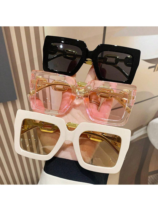 3 قطع / مجموعة للنساء إطار مربع نظارات الموضة العصرية مع سلسلة ديكور للحياة اليومية ظلال أنيقة إكسسوارات الشاطئ إكسسوارات الشاطئ للنساء نظارات ظلال