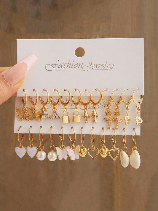 24 قطعة/مجموعة من أقراط المطرزة المزينة بالزهور والفيونكات والقلوب الصناعية، إكسسوارات يومية وحفلات