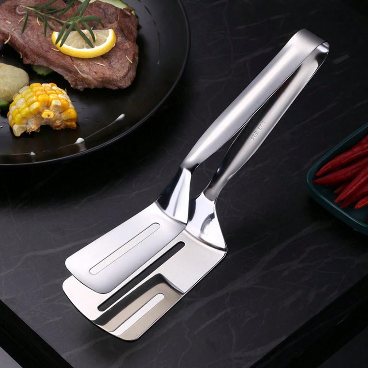 مبضع لفك الشوي من الفولاذ المقاوم للصدأ قطعة واحدة ، جهاز قبض اللحم للشواء الخارجي