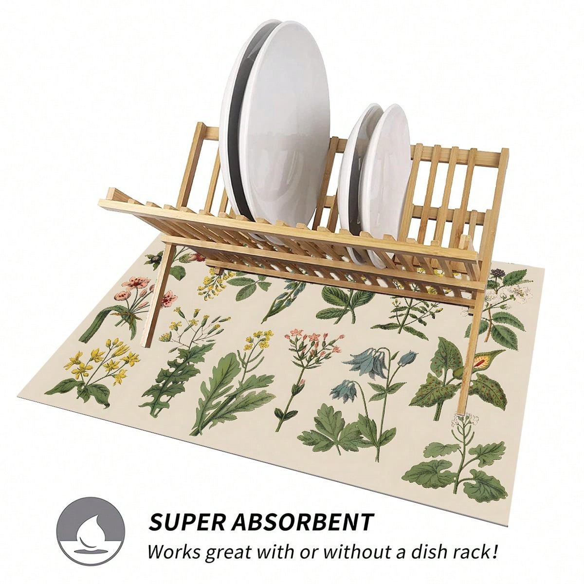 قطعة واحدة من بساط تجفيف الأطباق، مفرش طاولة مطبوع بالأعشاب