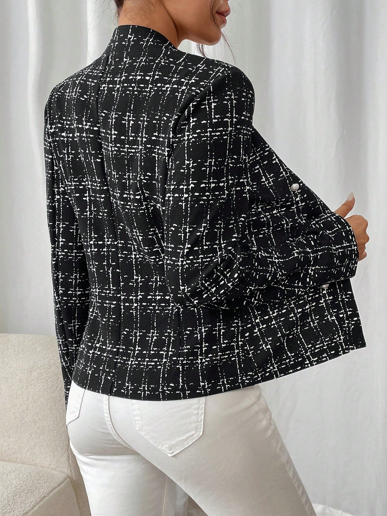 جاكيت منتظمة شيك عادية للعمل ذات ياقة مضلعة مزدوجة الصدر للنساء