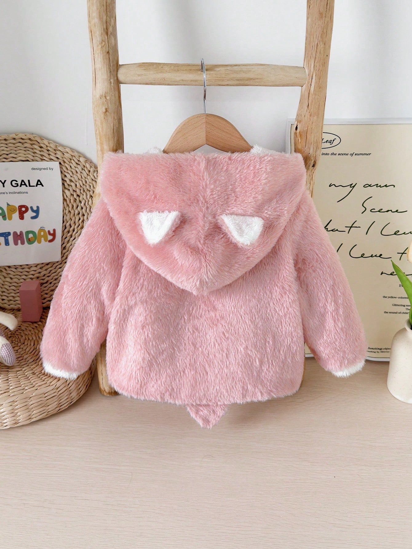 معطف فتاة رضيع مزين بأذن من الفراء، ملابس خارجية دافئة للخريف والشتاء للخارج والمدرسة وأكثر