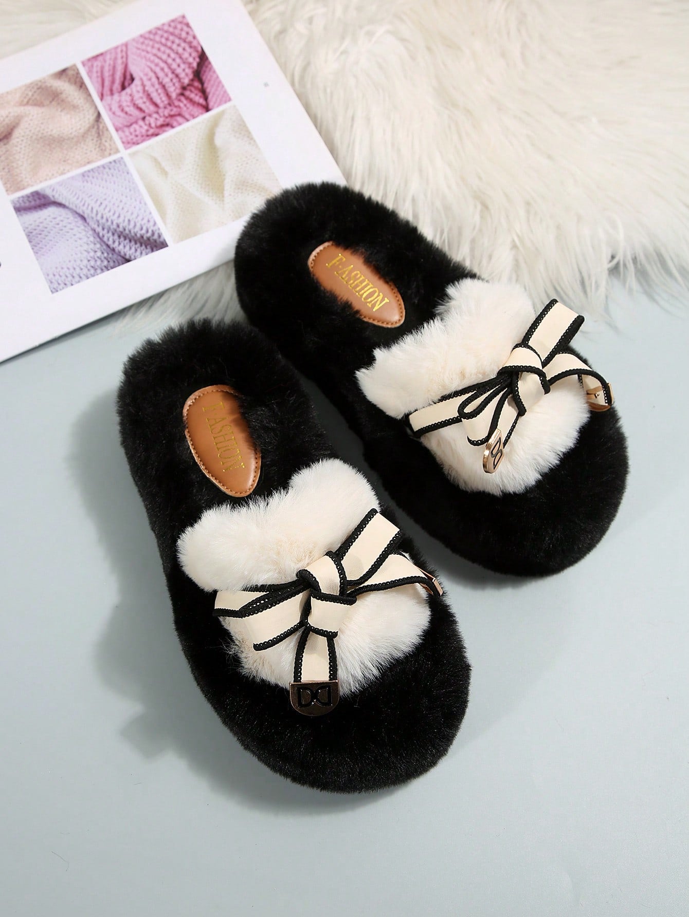 نعال للسيدات بتصميم كاجوال رائج في 2024، سميكة القاعدة ومرتفعة، قطعة شعر دافئة، مقاومة للانزلاق للإستخدام الداخلي والخارجي