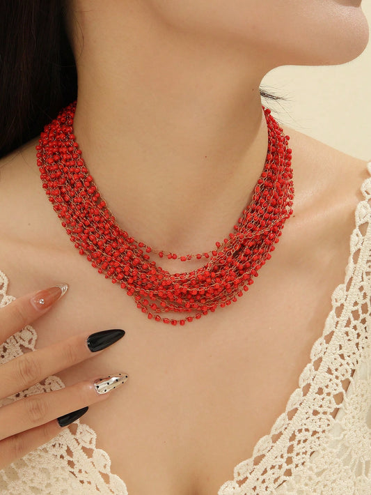 قلادة محبوكة ومزينة بالخرز مصنوعة يدوياً، بأسلوب بوهيمي وأسلوب شعبي في أوروبا وأمريكا