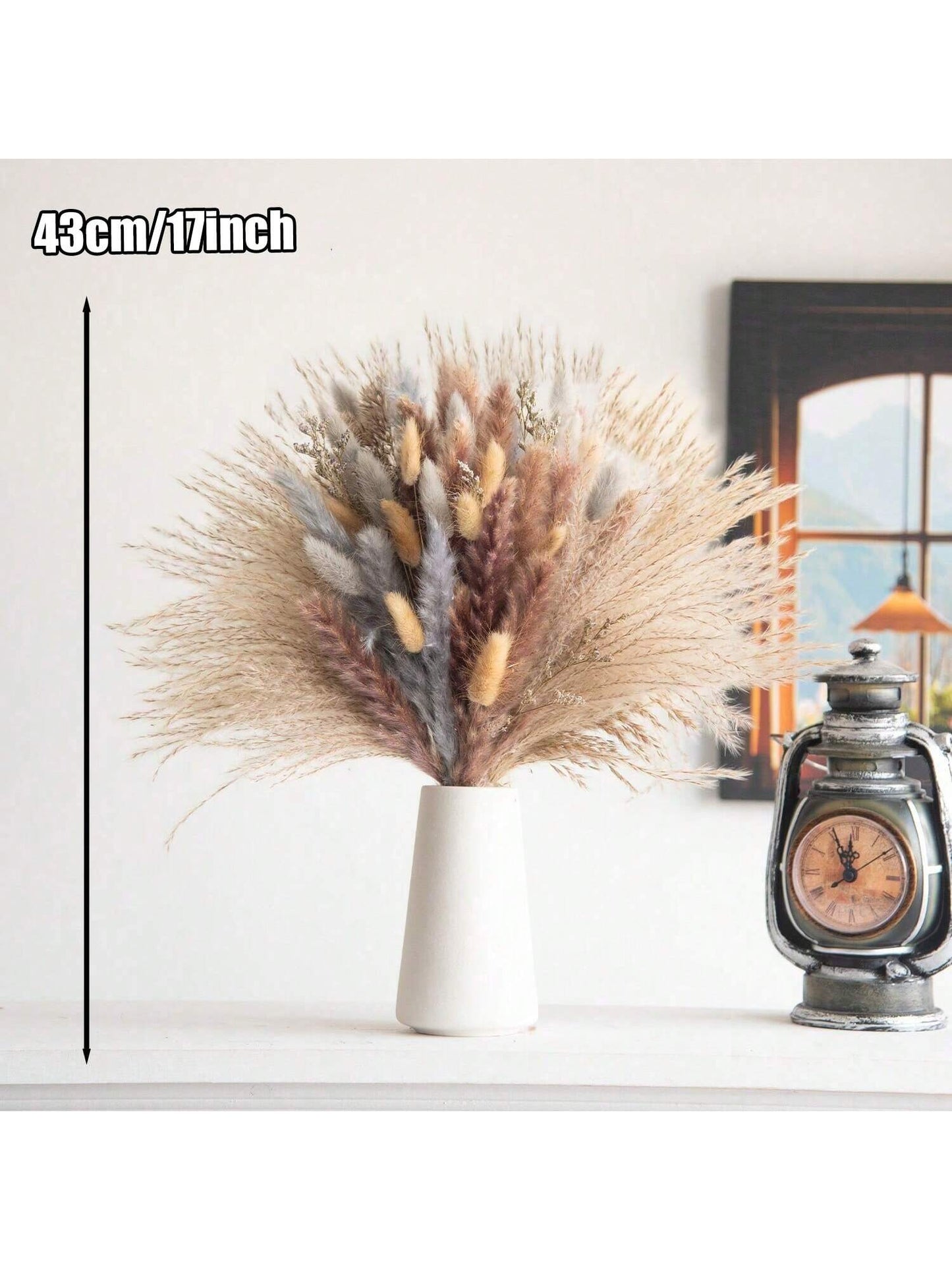 ديكور عشب بامباس رمادي مجفف عالي الجودة يتكون من 105 قطعة،