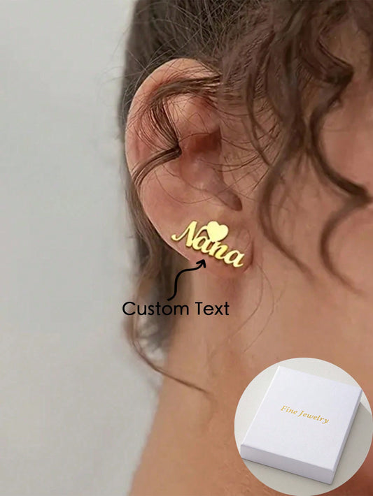 أقراط إبزيم قلب مخصص بسيطة وأنيقة باسم مخصص،