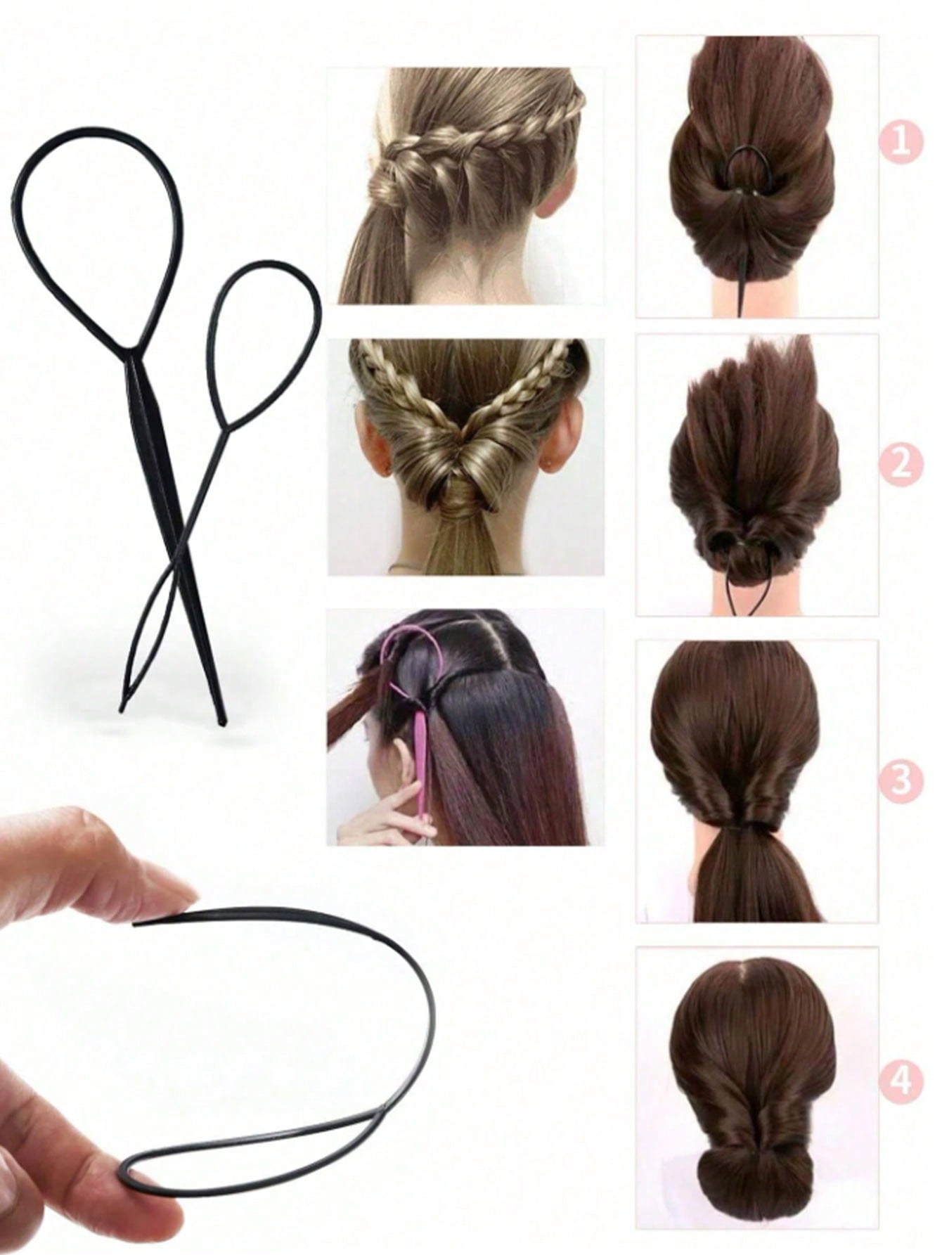 مجموعة أدوات تصفيف الشعر الأسود 6 قطع ، بما في ذلك صانع الكعكة وزهرة الشعر ولف كعكة الشعر وعصا الشعر ومشط الشعر ومشبك الشعر