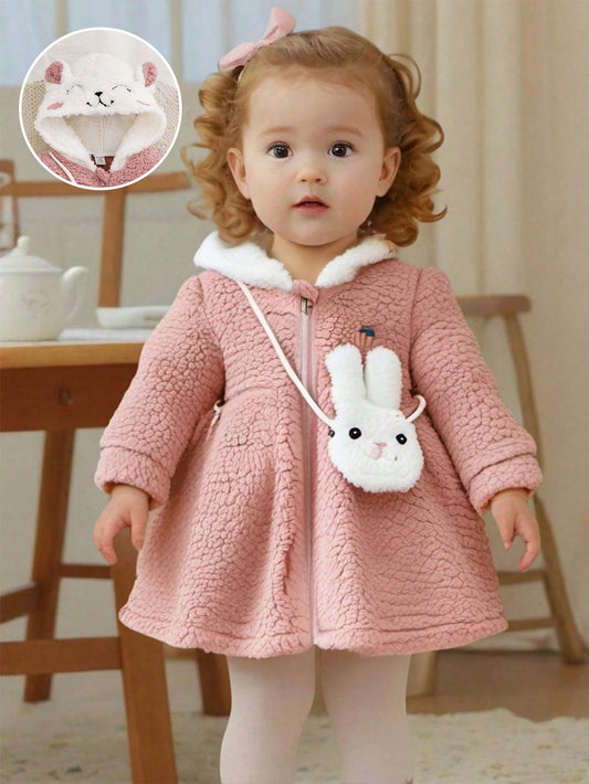 طقم 2 قطعة من الأذن المكونة من هودي كرتوني فاخر ذو ألوان مختلفة وحقيبة متقاطعة للبنات الصغار